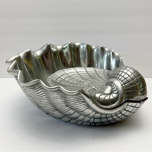 Arthur Court Designs 1981 Sea Shell Clam Serving Bowl Chip And Dip Cast Aluminum - Picture 2 of 10
